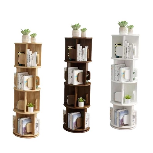 All solid wood rubber wood rotating bookcase bookshelf children's toy storage cabinet floor-standing book picture book display rack cabinet