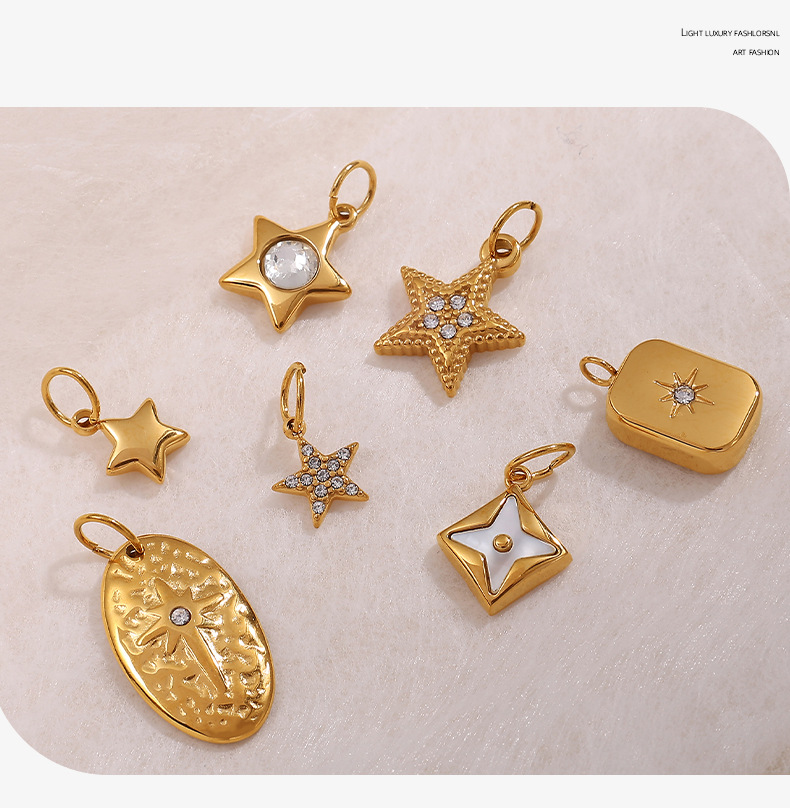 304 Stainless Steel Material 1 Piece 304 Stainless Steel PVD Coated Real Gold Plated Sun Star Polished Pendant