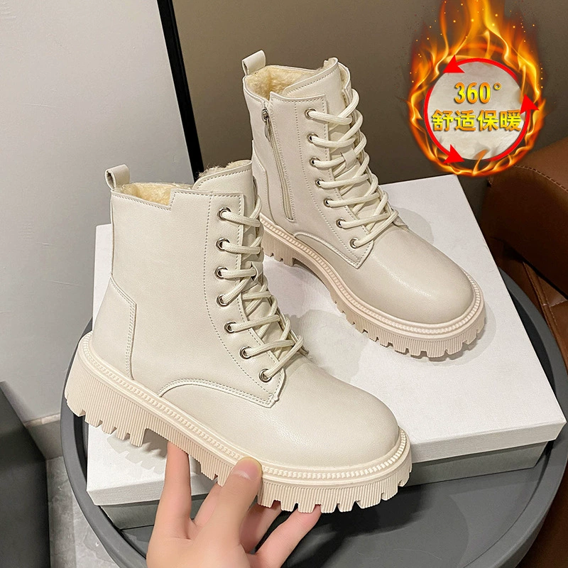 Большие сапоги Martin женские 2024 новые осенние и зимние модные локомотивы корейские сапоги толстые подошвы круглые белые сапоги женские