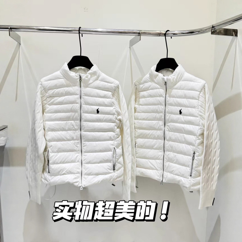 High-Quality New Autumn and Winter White Moonlight New Style Rl Splicing Knitwear Pony Embroidered Women's down Jacket High-Quality New Autumn and Winter White Moonlight New Style Rl Splicing Knitwear Pony Embroidered Women's down Jacket