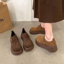 厚底勃肯鞋女2025秋季大头休闲时尚爆款松糕底百搭真皮复古豆豆鞋