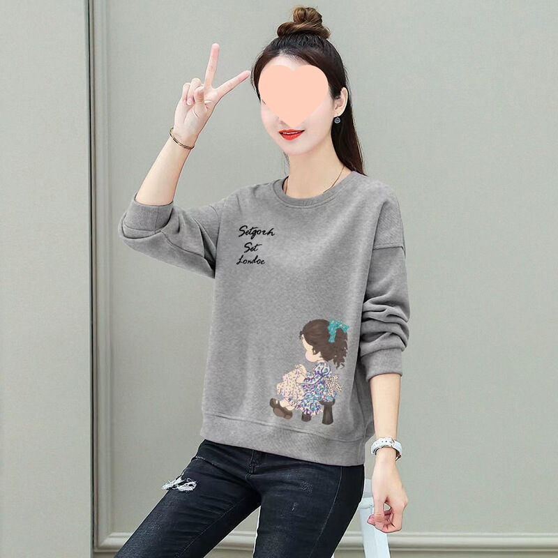 Sweatshirt Women's Spring and Autumn Long-Sleeved Jacket New Large Size Casual Versatile Women's Clothing Containing Cotton Loose Round Neck Top Sweatshirt Women's Spring and Autumn Long-Sleeved Jacket New Large Size Casual Versatile Women's Clothing Containing Cotton Loose Round Neck Top