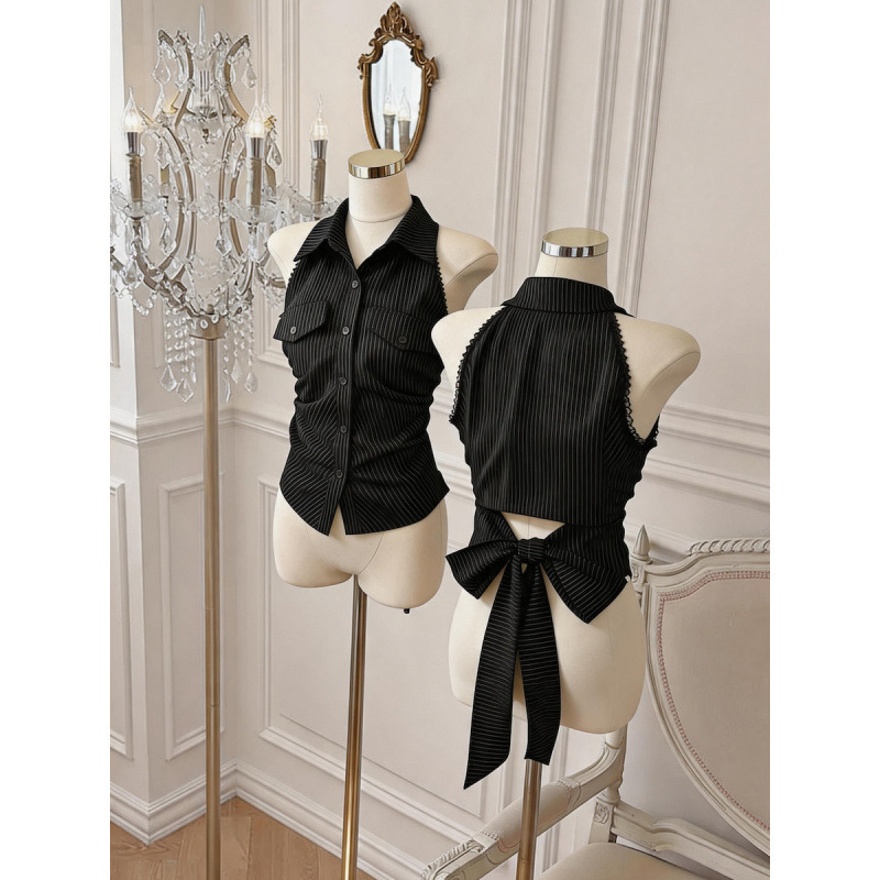 Real Price Guaranteed: American-Style Striped Backless Sleeveless Shirt, Summer Design, Slim-Fit Shirt with Tie-Up Straps, Spicy Girl Top Real Price Guaranteed: American-Style Striped Backless Sleeveless Shirt, Summer Design, Slim-Fit Shirt with Tie-Up Straps, Spicy Girl Top
