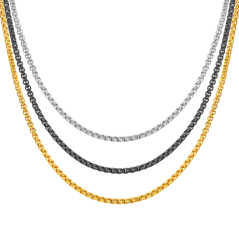 Stainless steel square pearl chain men's necklace fashionable hip hop titanium steel jewelry accessories chain cross-border ring buckle