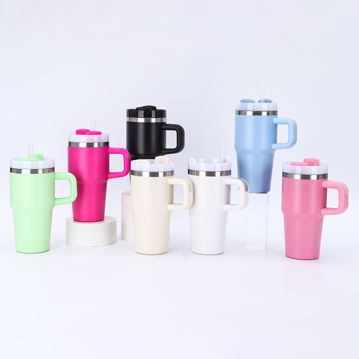 Vaso térmico 20oz para coche, acero inoxidable 304 con asa y pajilla