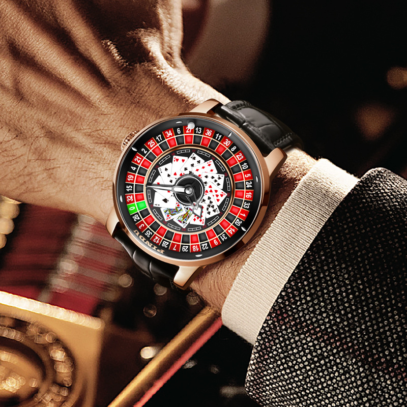 Đồng hồ nam automatic lộ máy mặt số trò chơi roulette — Thẻ đỏ da đen, Hồng nhãn đỏ da xanh, Hồng đỏ thẻ xanh da, Hồng da đỏ vành đai lưới