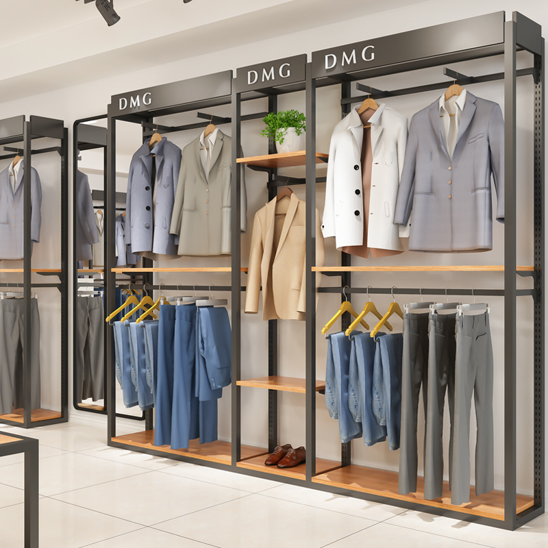 Expositor de ropa para tienda, perchero colgante, expositor de ropa de pie para centro comercial, estante para ropa de hombre, vitrina moderna.