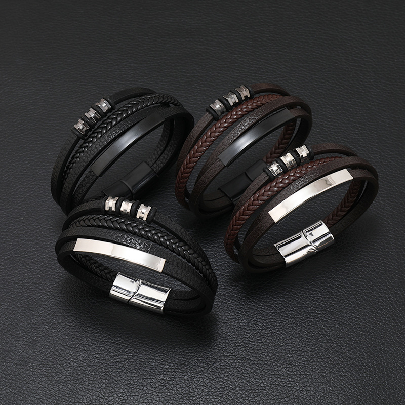 Retro Solid Color Alloy Leather Men's Bracelets Men Cord & Leather Bracelets display picture 1
