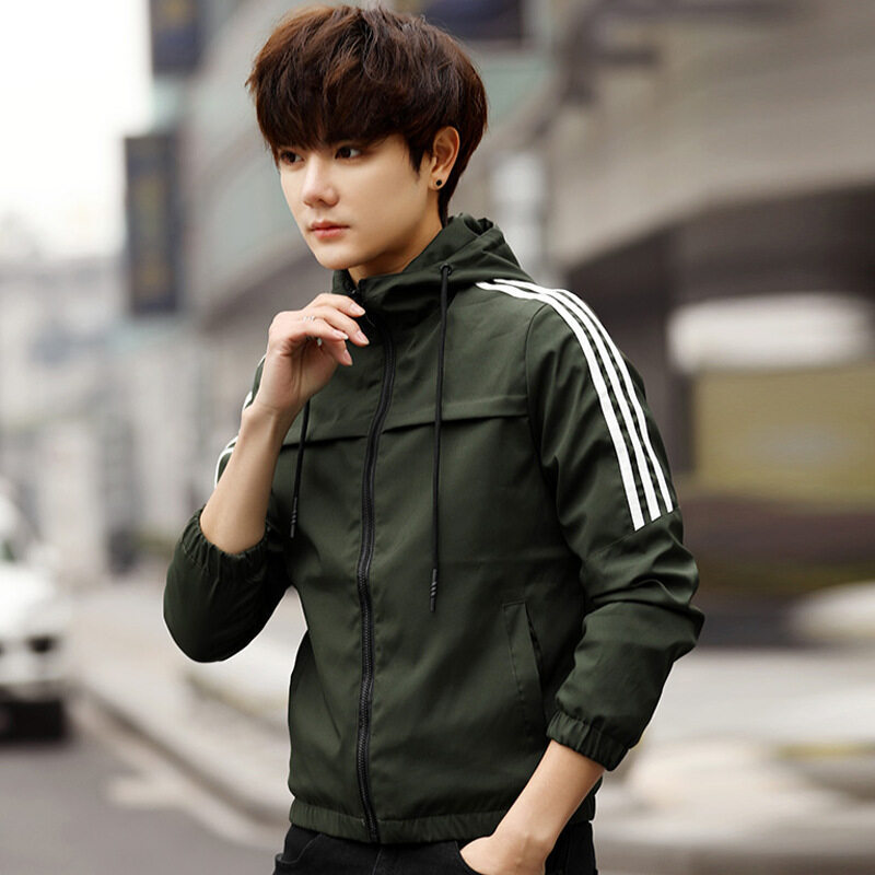 Nuevo 2022 primavera y otoño chaqueta guapa de los hombres tres barras cremallera chaqueta con capucha chaqueta uniforme de Béisbol Juvenil de los hombres