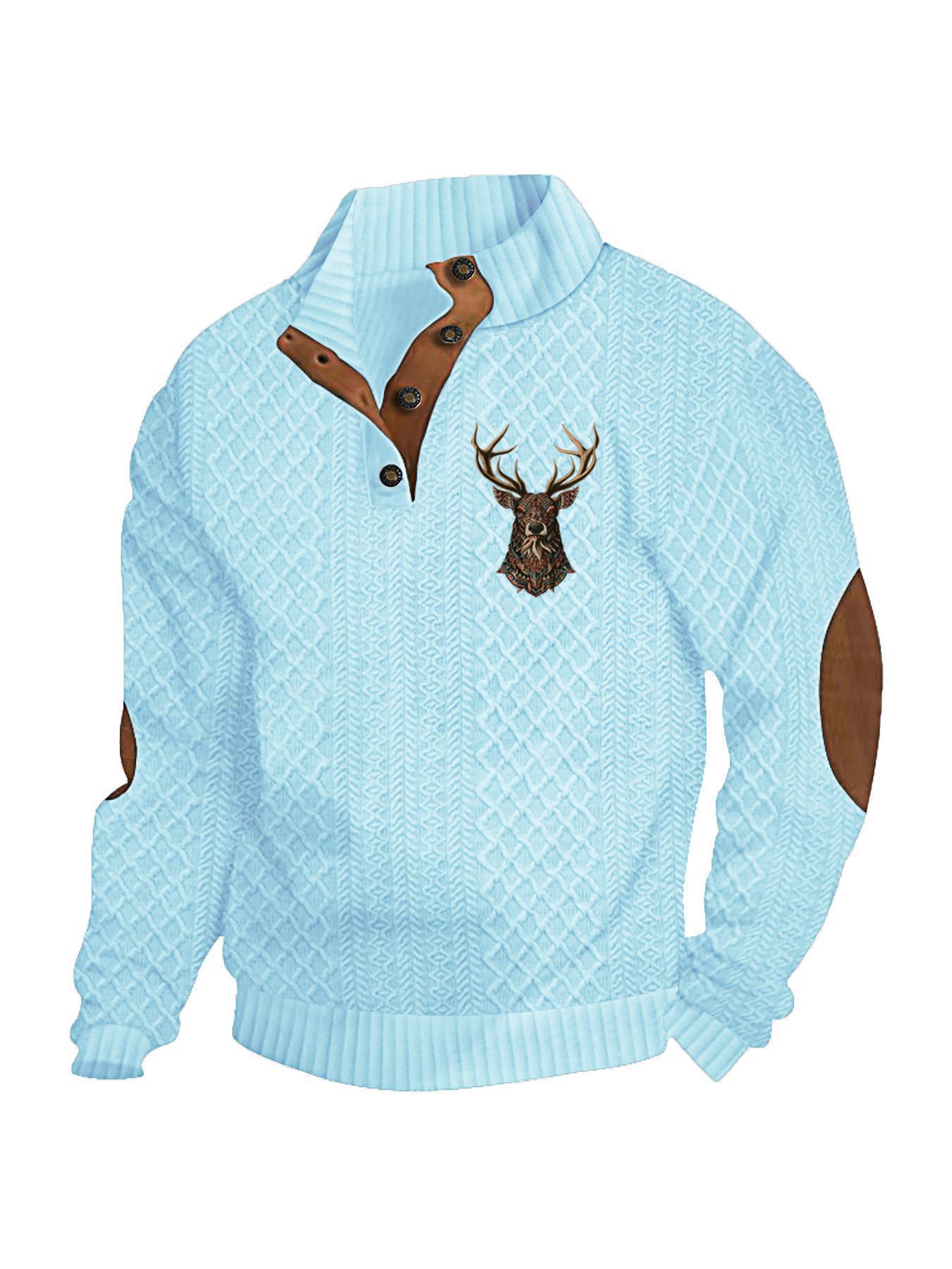 Transfronterizos Amazon otoño invierno caliente tamaño europeo para hombres al aire libre imitación de cuello de manga larga impresa hoodie de tres botones