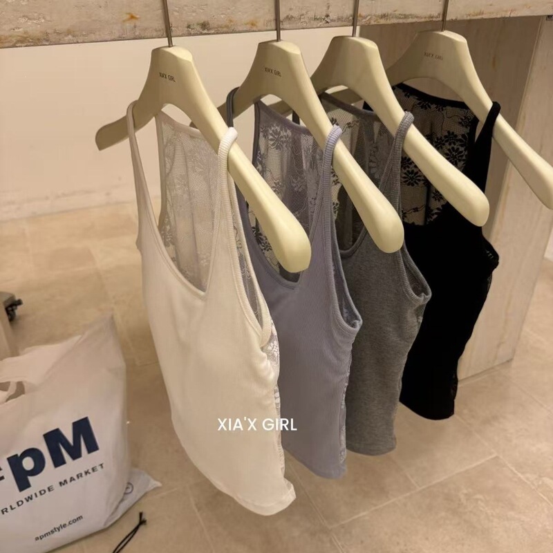 Pure Desire Lace Backless Camisole with Hollow-Out Design, U-Neck Halter Top with Built-In Chest Pads, Cotton Slim-Fit Base Shirt for Hot Girls Pure Desire Lace Backless Camisole with Hollow-Out Design, U-Neck Halter Top with Built-In Chest Pads, Cotton Slim-Fit Base Shirt for Hot Girls