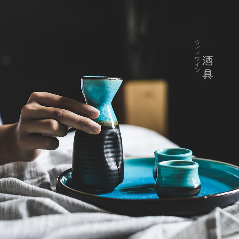Cruzar la frontera de estilo japonés claro olla de vino comercial jujiu casa vino conjunto pequeña botella de vino separador de vino claro copa de vino hielo grieta porcelana vino conjunto traje