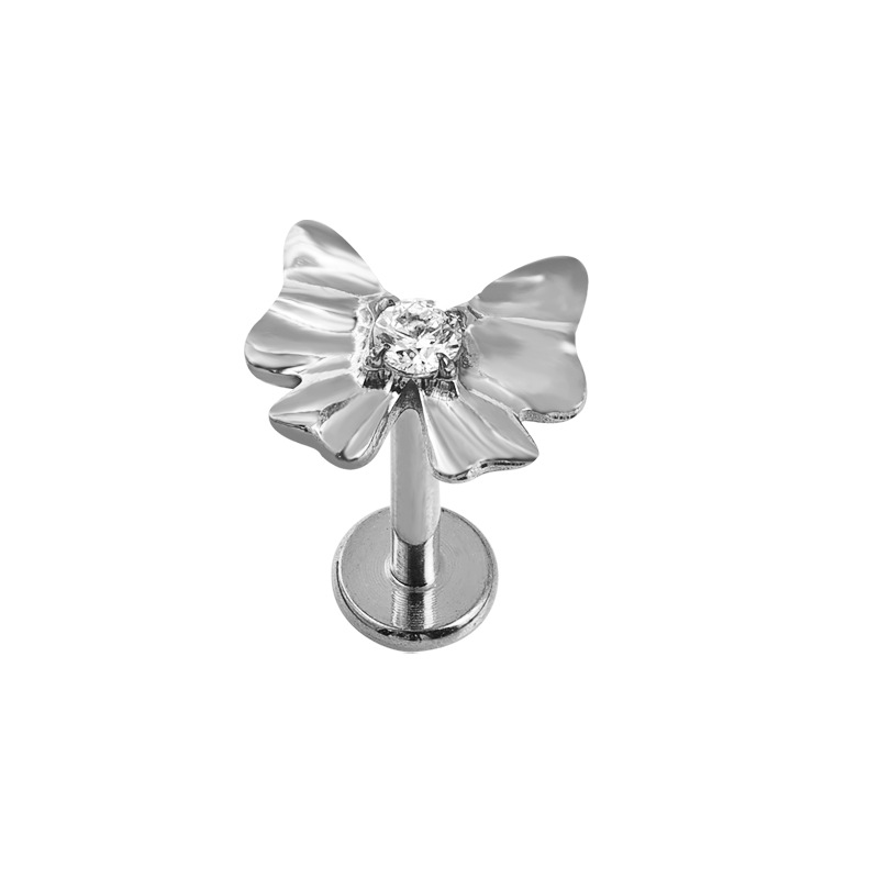 Zesen G23 Titanium Butterfly Lip Labret Stud with CZ Tongue Nail ASTM F-136 Alloy Piercing Jewelry detail image 10