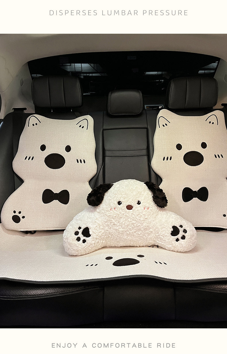 West Highland Car Headrest and Lumbar Support Set Cute Cartoon Car Seat Back Cushion Car Waist Pillow for Women