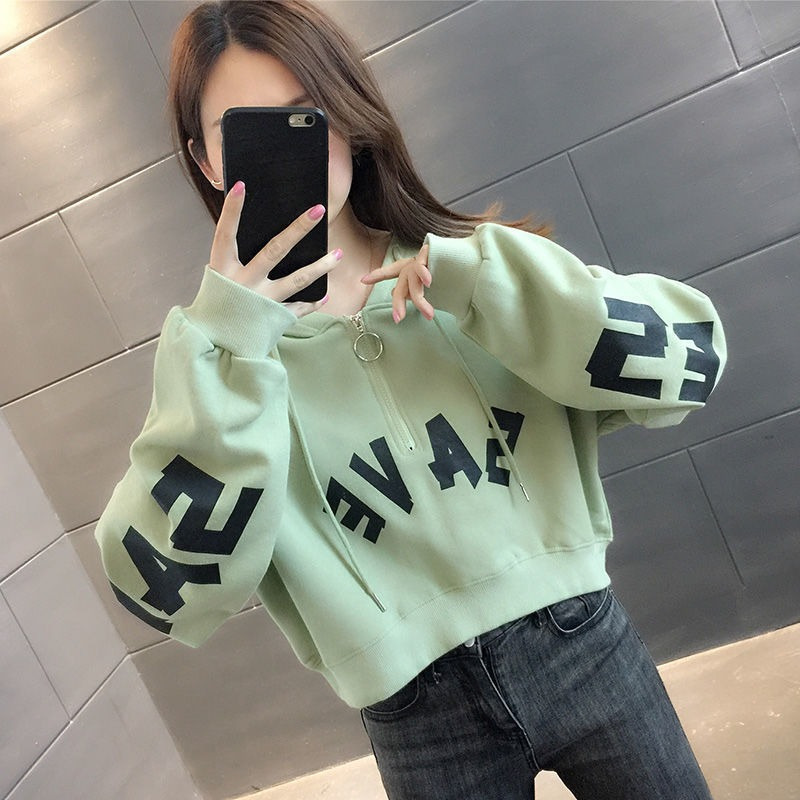 Half-Zip Hooded Short Sweatshirt for Small People for Women 2025 New Early Autumn Thin High-Waisted Fashionable Street Jacket Trendy