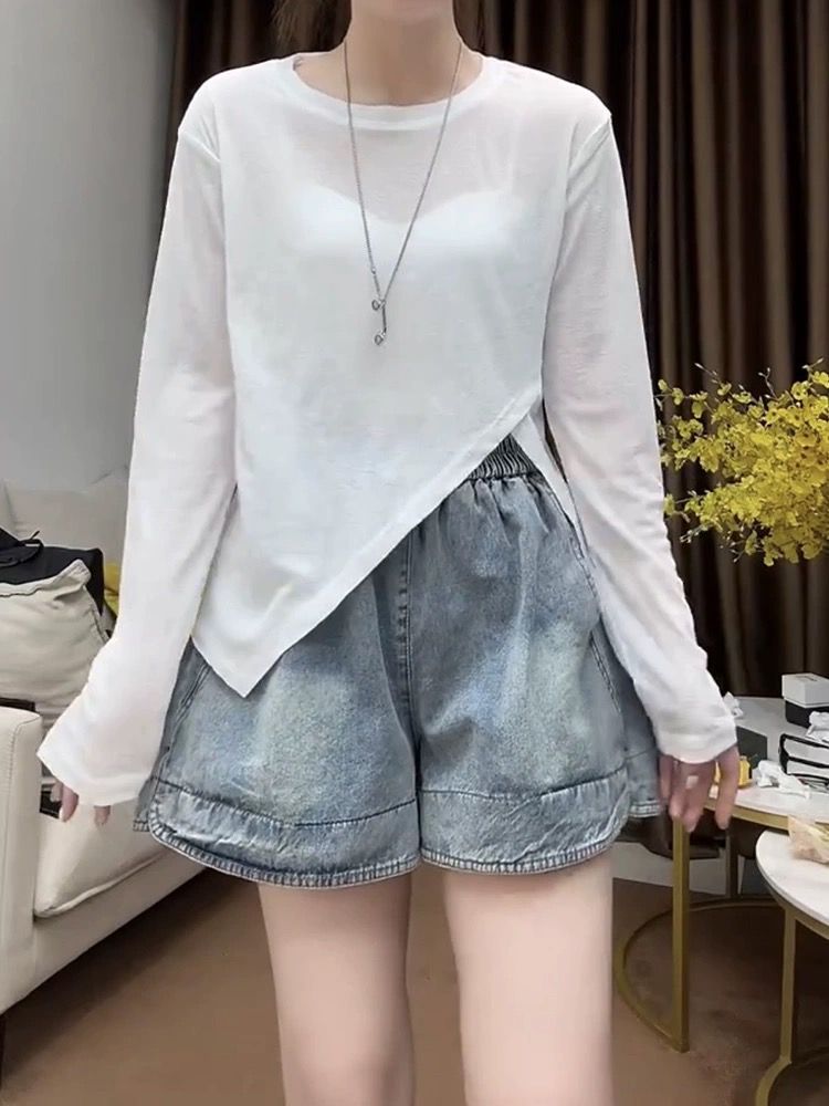 2025年夏季薄款宽松显瘦a字热裤高腰大码牛仔短裤女休闲阔腿短裤