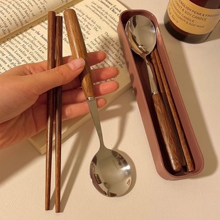 caramel chicken wing wood ~ retro advanced sense chopsticks spoon wooden handle students go out with portable tableware suit
