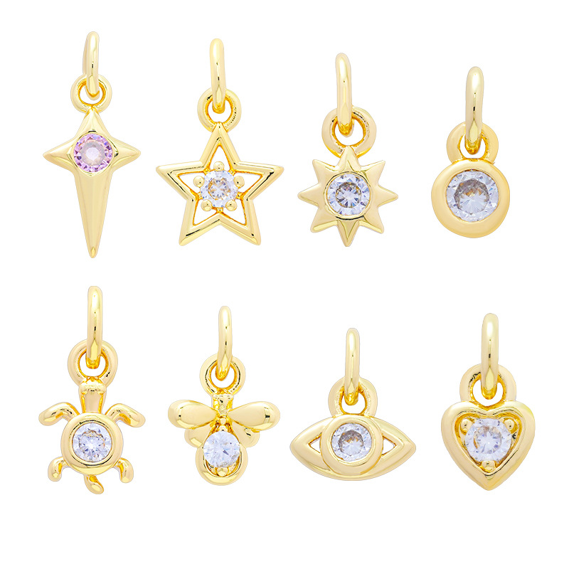 3g Weight 1 Piece Copper Zircon Star Moon Heart Shape Pendant Charms Bracelets Earrings