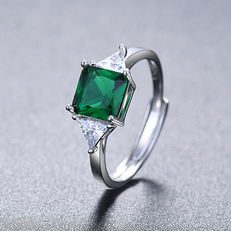 Retro square marine sapphire ring with stone emerald