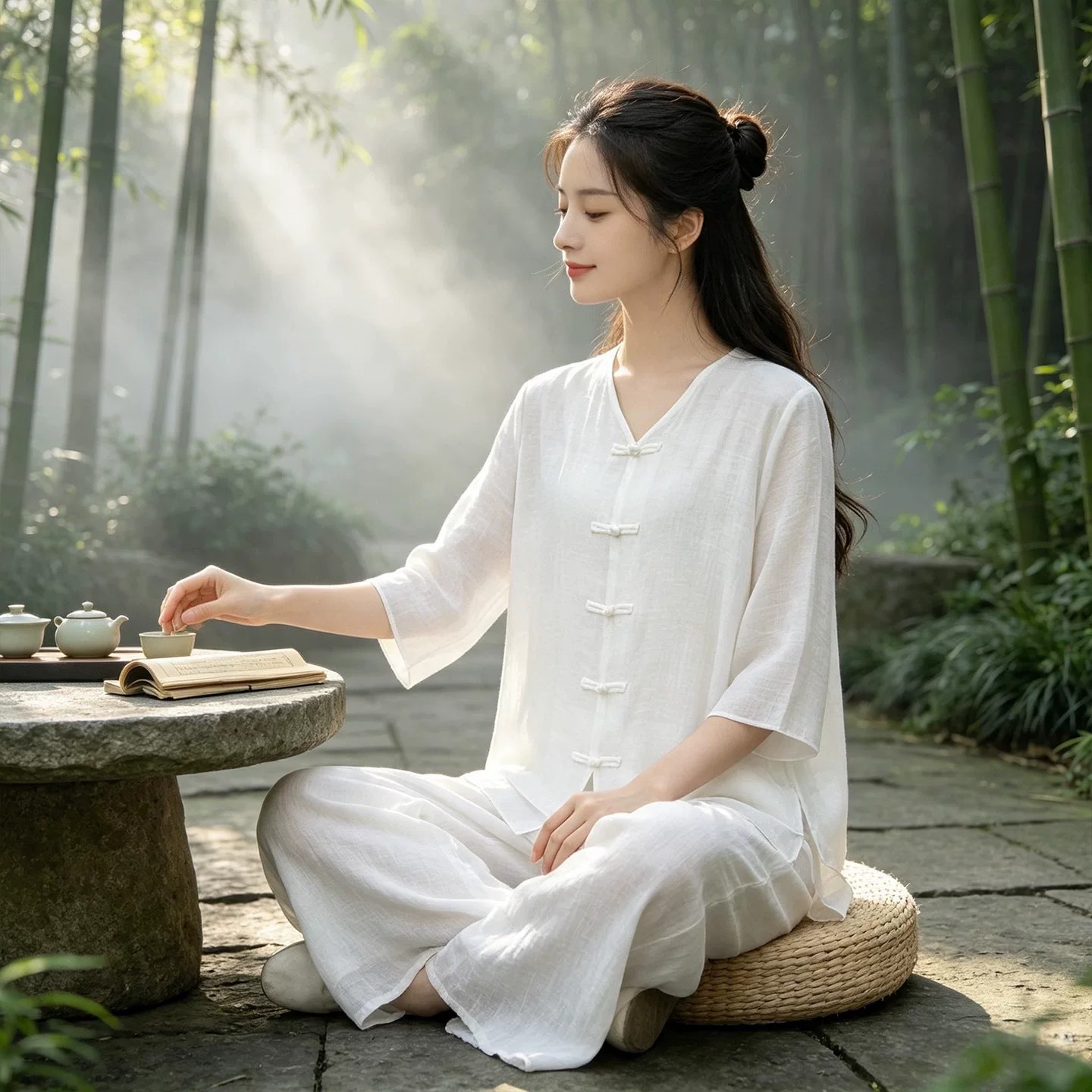 疗愈师禅服女棉麻新中式国风套装禅意佛系女装打坐冥想禅修居士服