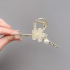 Metal crab pin from pearl, hairgrip with tassels, shark, orchid