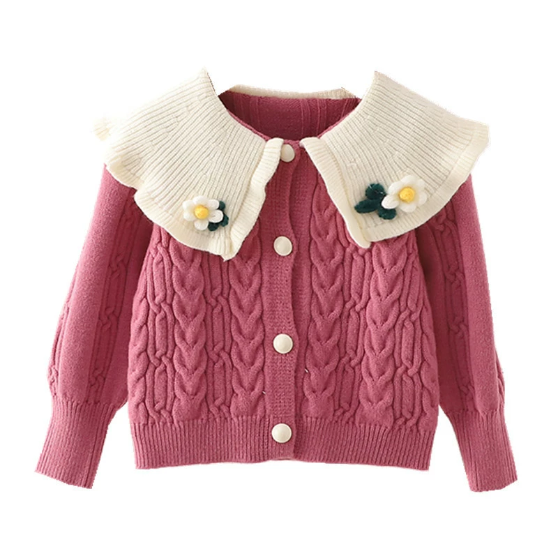Autumn colored sweater, cardigan, flowered