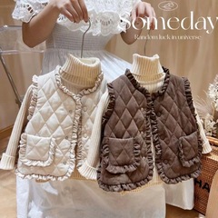 Girls' autumn and winter clothing baby vest outer wear 2023 new autumn children's lace vest plus velvet warm clothes versatile