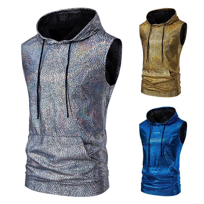 Amazon foreign trade summer new 70 s disco hooded bronzing fashion bright sleeveless vest 016