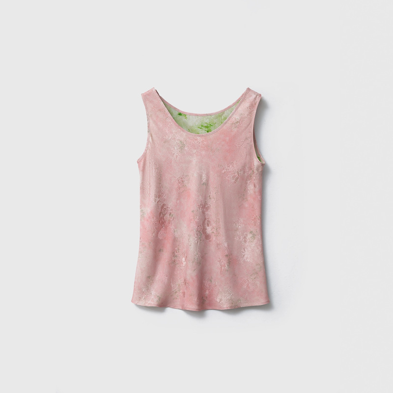 High-End Reversible 100% Mulberry Silk Full-Hole Mulberry Satin Vest Jacquard Round Neck Sleeveless Top