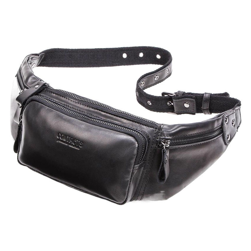 Black Angel Factory Supply Genuine Leather Sports Waist Bag First Layer Cowhide Multifunctional Unisex Wear-Resistant Waist Bag