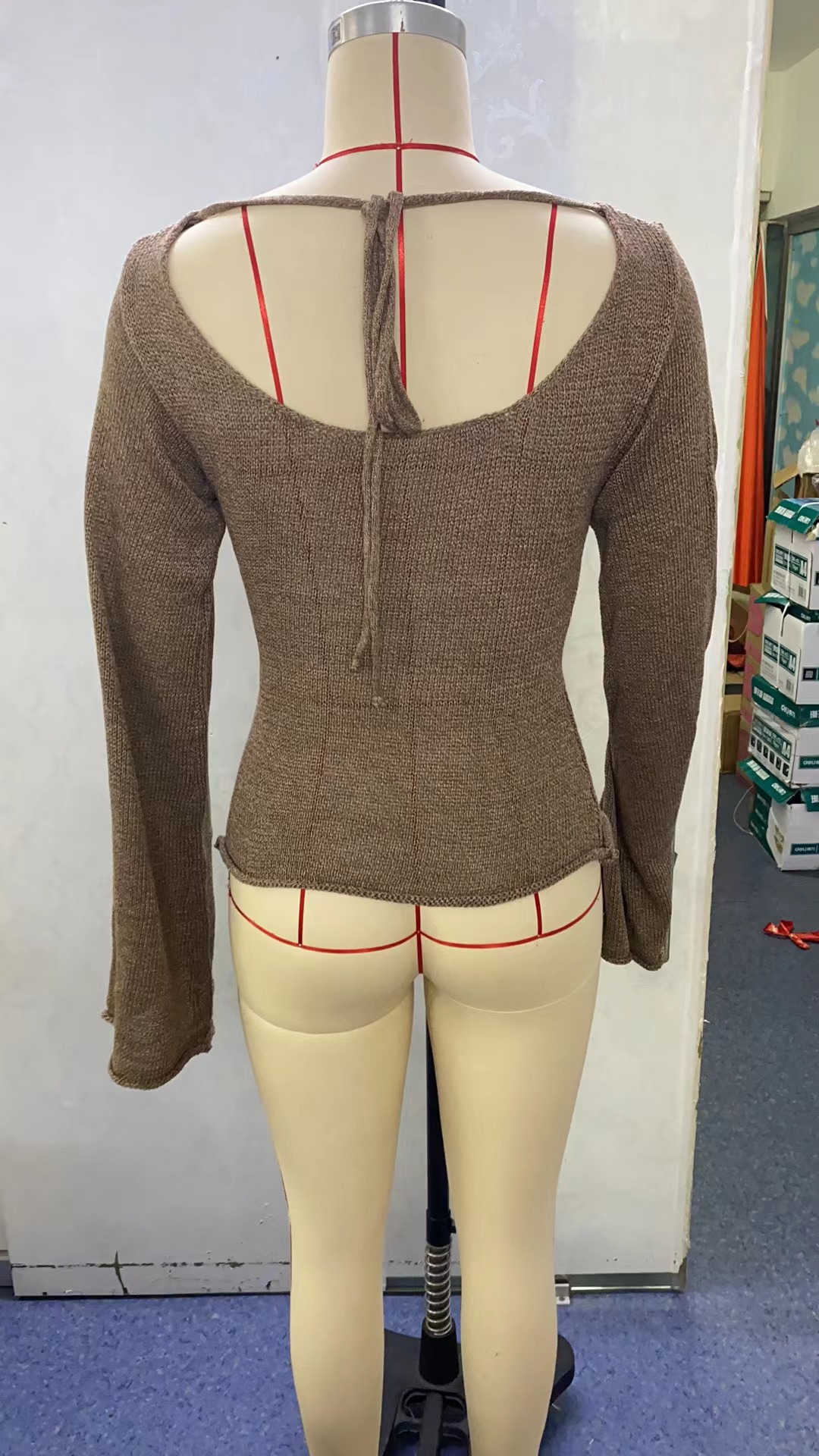 Women's Knitted Trumpet Sleeve Sweater Sexy Backless Pullover_voghion.com