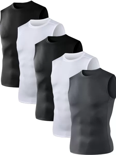 Cross-border foreign trade summer elastic quick-dry sports vest breathable tight-fitting shirt for men fitness running training T-shirt top