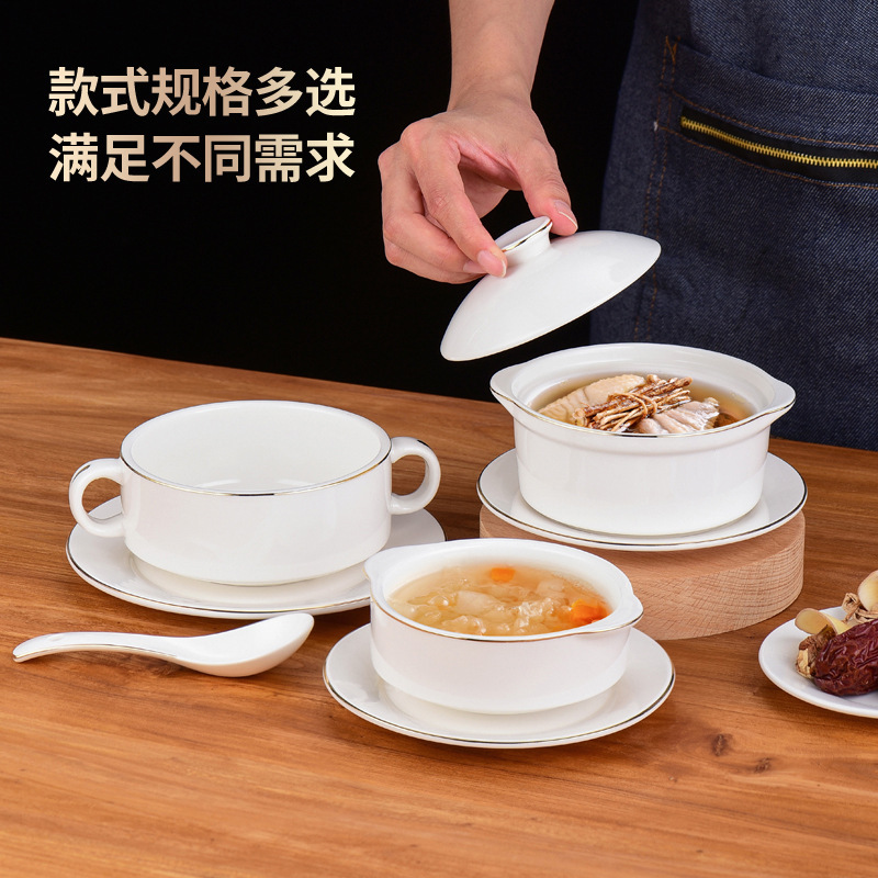 Phnom Penh Ceramic Double-Eared Soup Bowl Soup Cup Healthy Porridge Bowl Dessert Cup Bird's Nest Bowl Covered Soup Cup Hotel Tableware Wholesale Phnom Penh Ceramic Double-Eared Soup Bowl Soup Cup Healthy Porridge Bowl Dessert Cup Bird's Nest Bowl Covered Soup Cup Hotel Tableware Wholesale