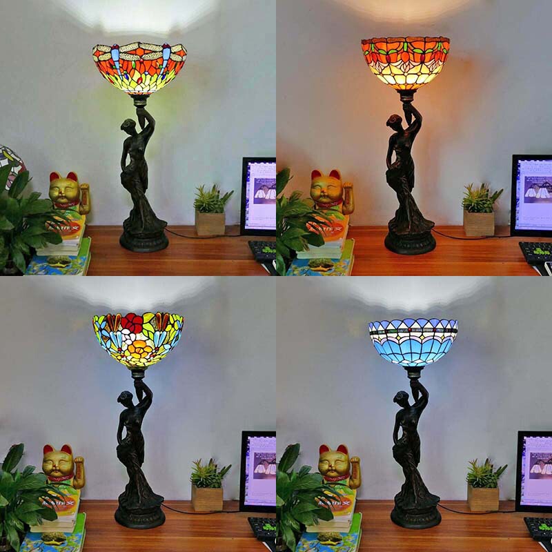 American Tiffany Wedding Living Room Bedroom Decorative Table Lamp Creative Pastoral Style Bedroom Study Bedside Table Lamp