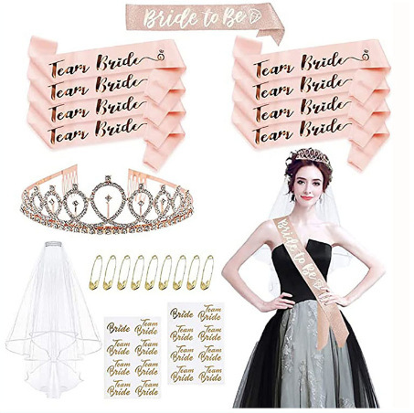 Bridal Bachelor Party Hanged Veil Shoulder Strap Set Rose Gold Bridal Party 13 Piece Set Gold Tattoo Sticker
