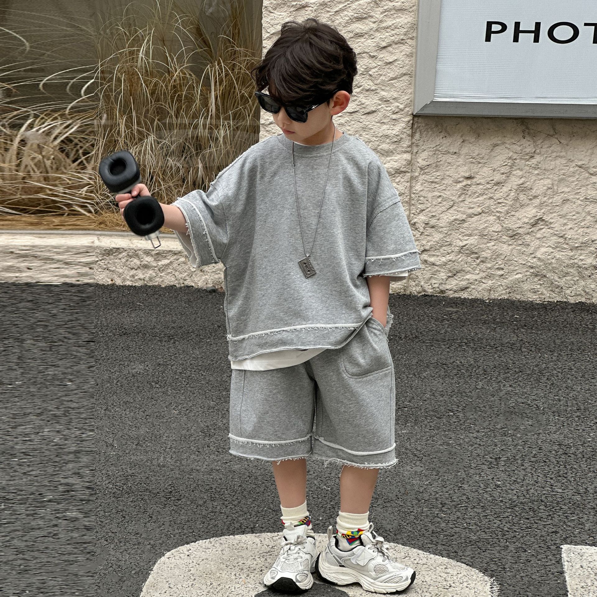 Children's Clothing Boys Summer Short-Sleeved Shorts Suit 2025 New Summer Kidsren's Korean Style Sports T-Shirt Two-Piece Set Trendy 6
