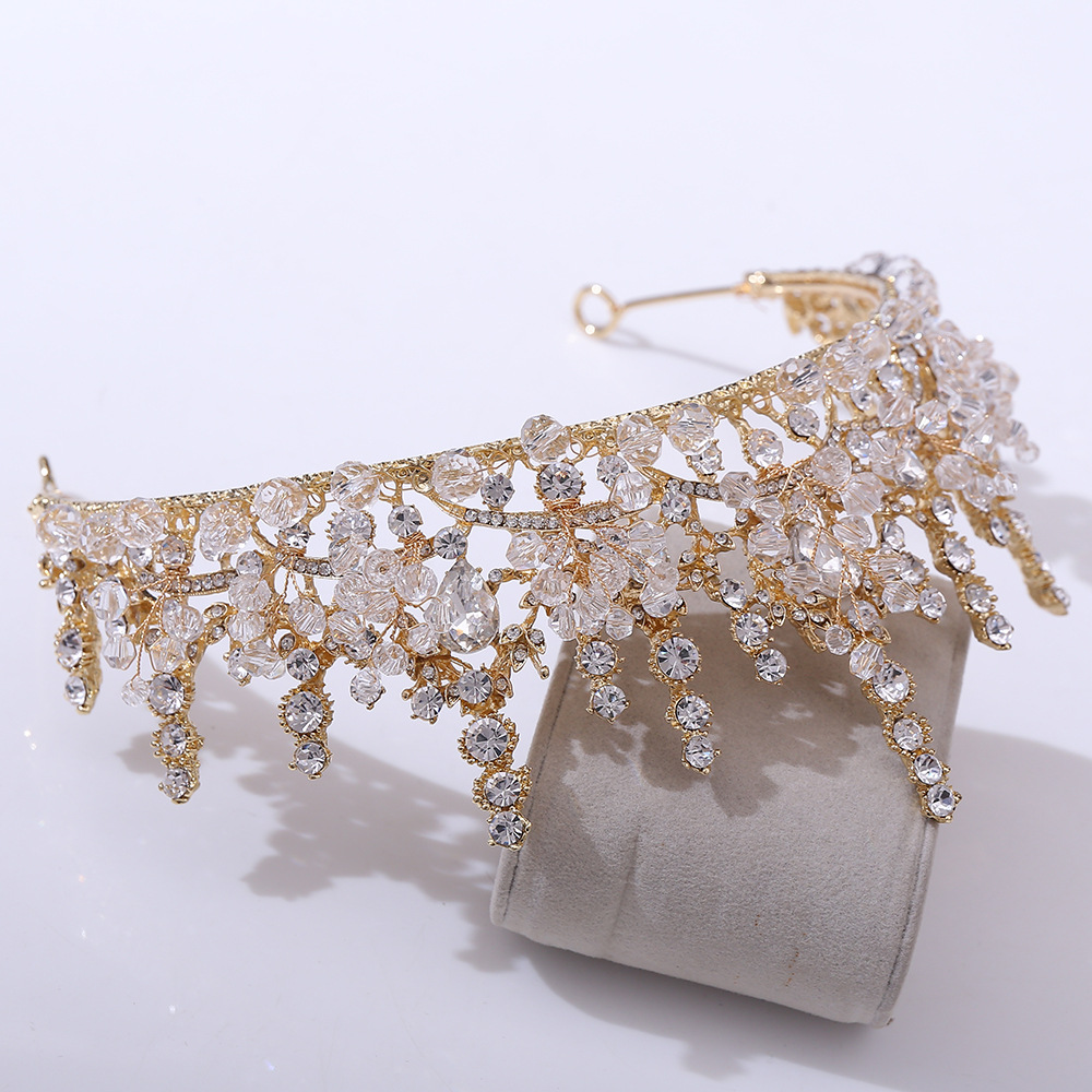 Water Droplets Pattern Women'S Gender Inlay Design Fashion Style Fashion Water Droplets Alloy Inlay Rhinestones Crown 1 Piece