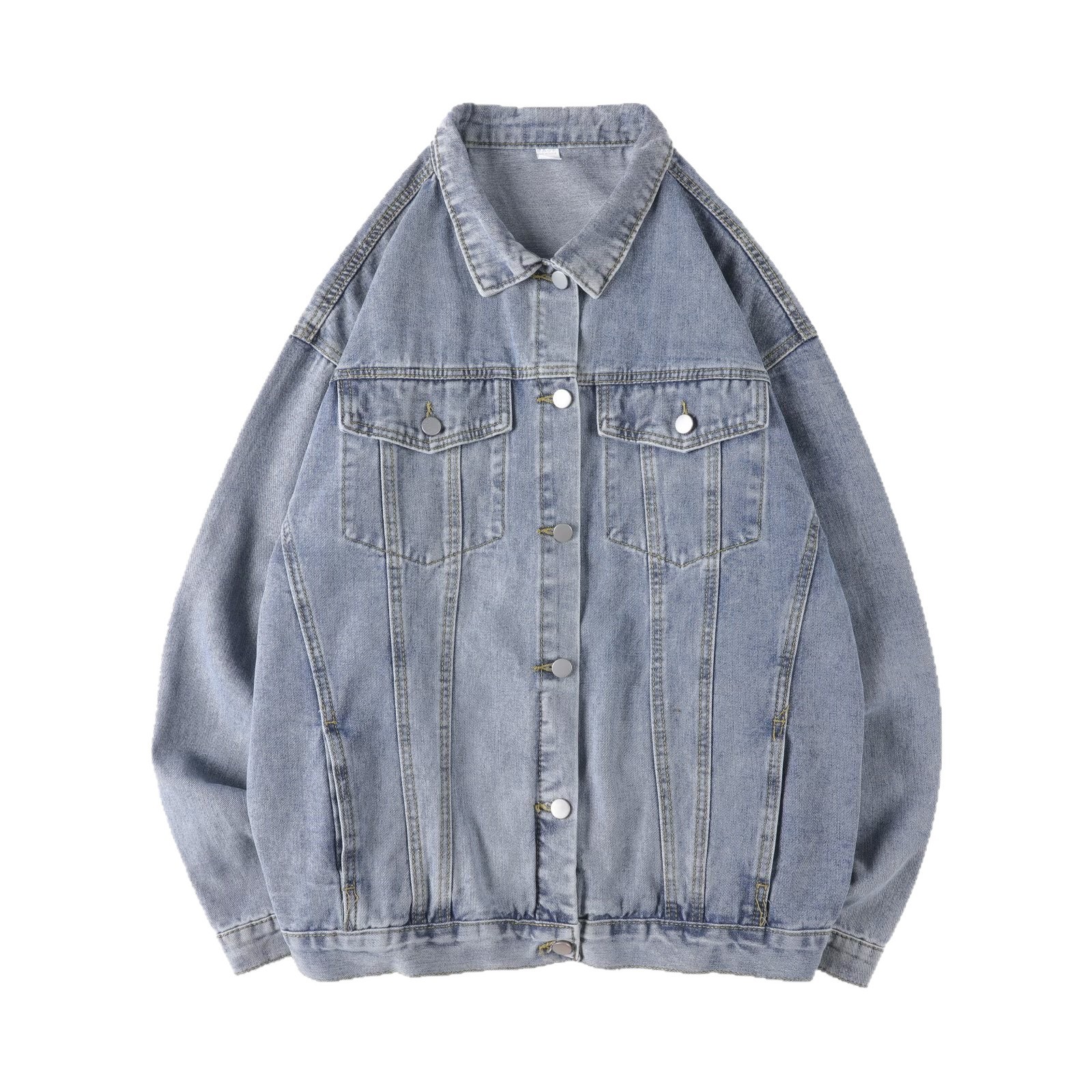La versión coreana del otoño y el invierno marca de tendencia de la red de la calle de alta popularidad de la misma combinación de chaqueta de vaquero azul chaqueta de chaqueta de vaquero