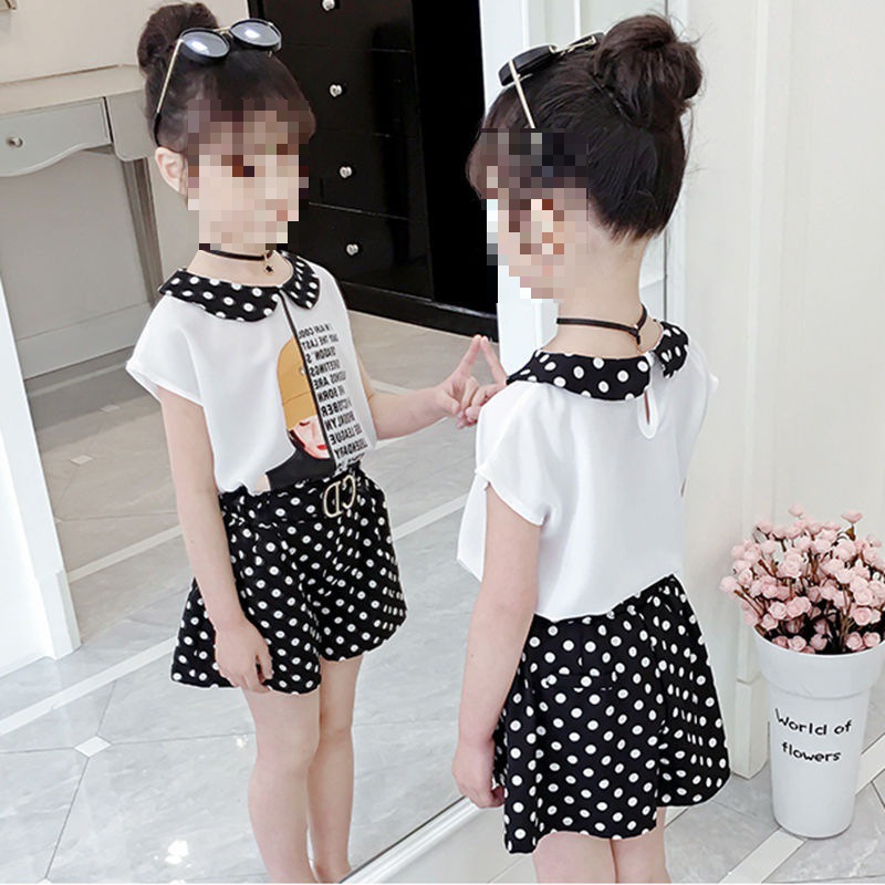 女童套装夏装2024新款韩版儿童装小女孩雪纺洋气时髦两件套短代发