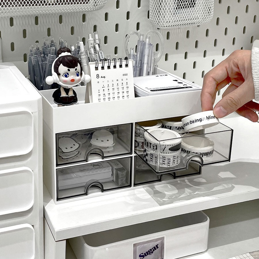 Caja de almacenamiento de portalápices de escritorio de dormitorio de estilo ins Cajón de acrílico Escritorio de estudiante Papelería de oficina Caja transparente