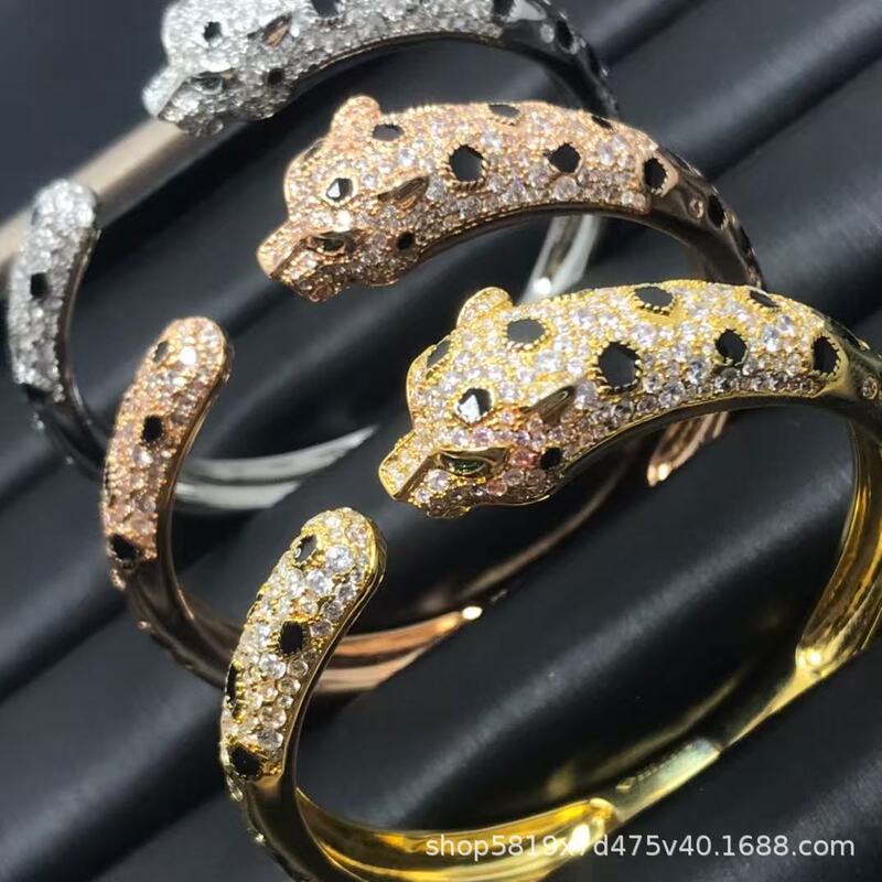 Cross-Border Live Broadcast of Finely Crafted Cnc Green-Eyed Leopard Head Bracelet for Women, Spotted 18K Rose Gold Full Diamond Couple Bracelet for Men Cross-Border Live Broadcast of Finely Crafted Cnc Green-Eyed Leopard Head Bracelet for Women, Spotted 18K Rose Gold Full Diamond Couple Bracelet for Men