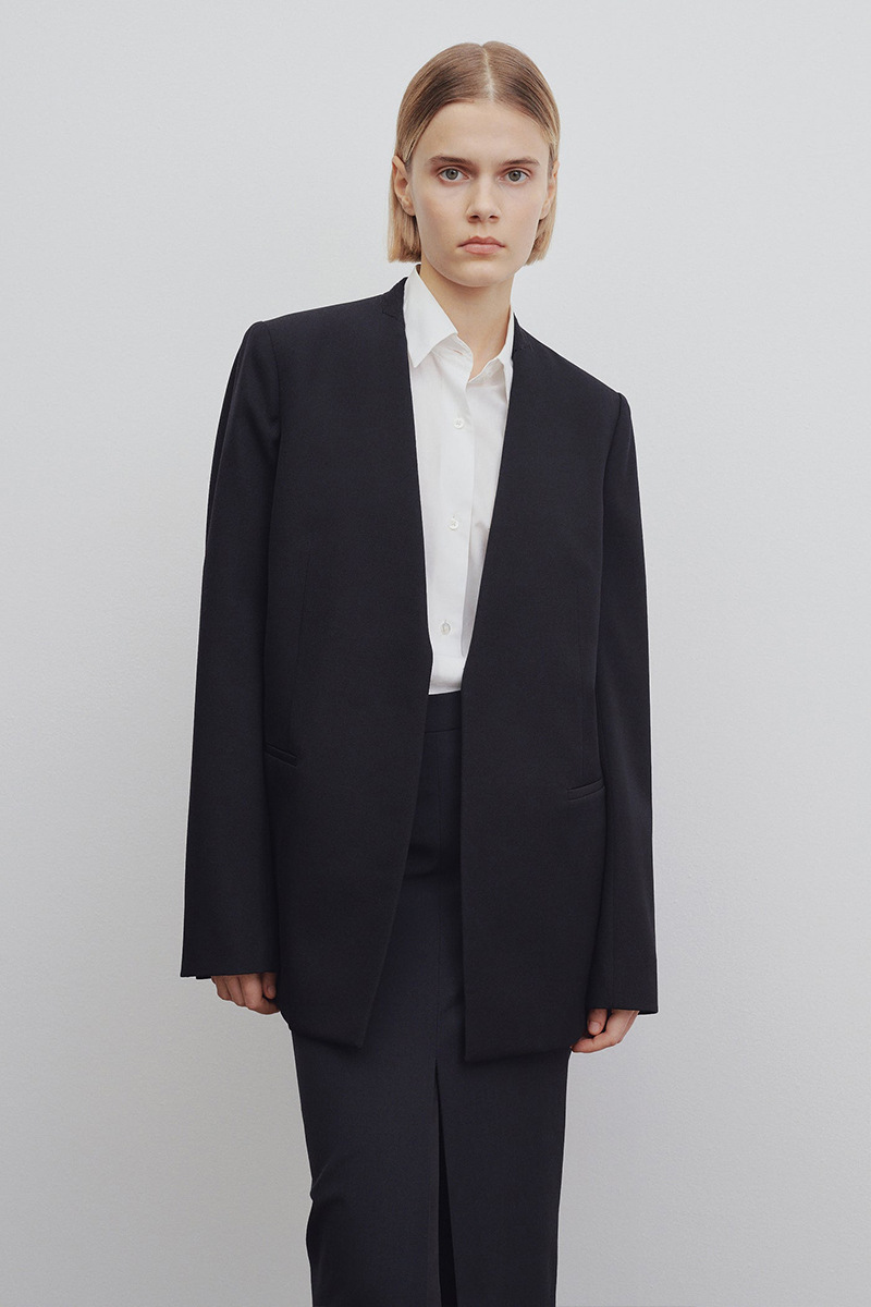 European American Wool Blazer For Women, Loose Fit, No Buttons, Minimalist Black Suit Jacket, Spring And Autumn_ecoleips.com
