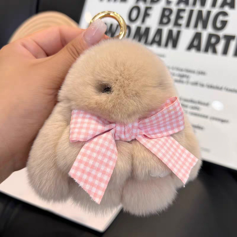 Cute imitación de conejo peludo arco pequeño conejo llavero de automóvil colgante in peluche muñeca mochila colgante