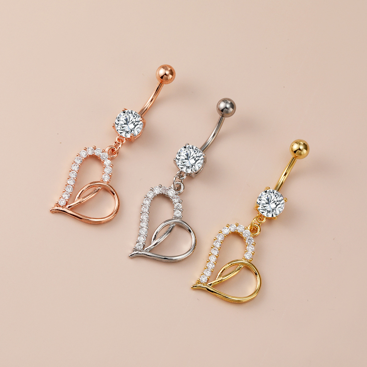 Kolczyk do pępka w kształcie serca z diamentem dla kobiet_voghion.com