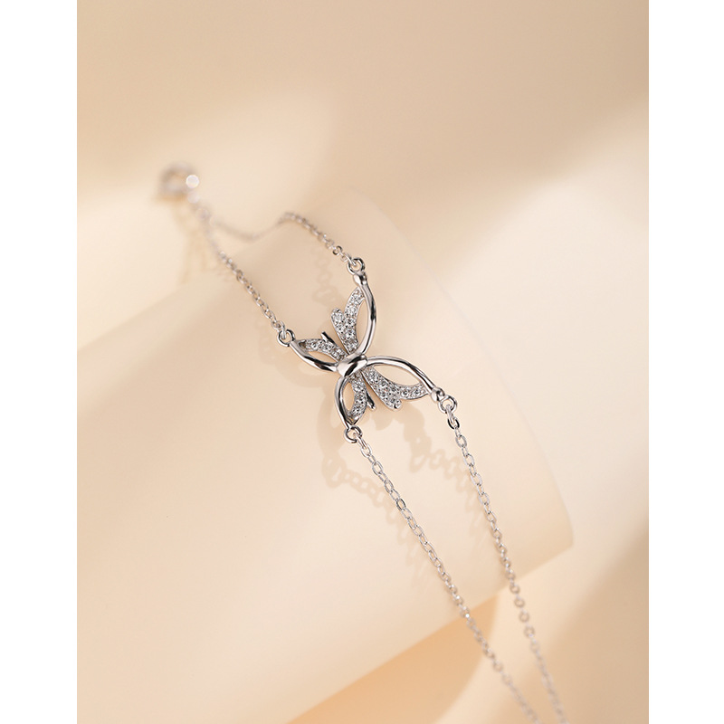 925 plata esterlina arco pulsera de doble capa de las mujeres diseño sentido nicho luz lujo 2023 nuevo pulsera novias regalo