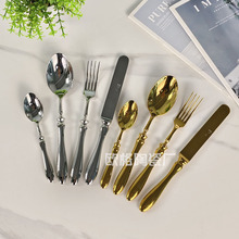 高档锻打304不锈钢刀叉餐厅摆台葫芦柄酒店西餐具加厚款刀叉勺