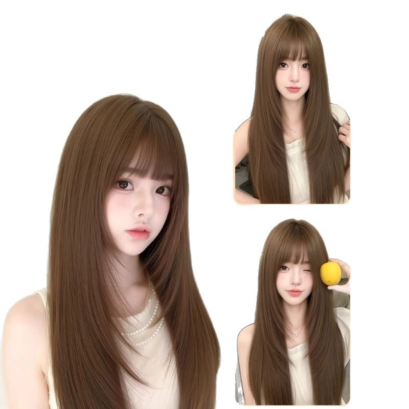 假发全头套女夏季潮流美式亚麻灰棕高层次修颜Lolita日常整顶假发|undefined