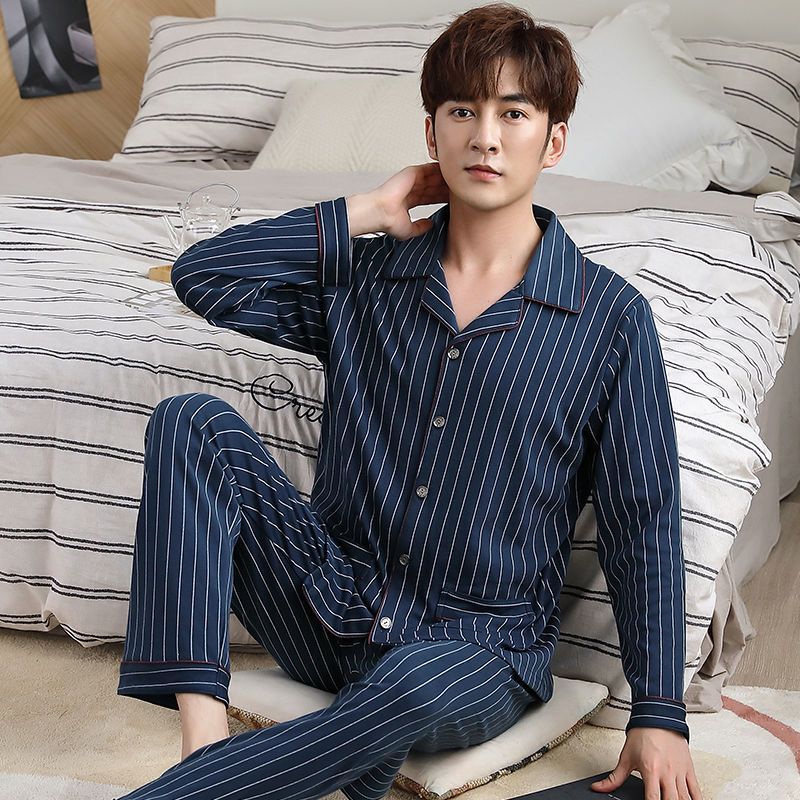 Pijama de algodón 100% de los hombres de manga larga de primavera y otoño más tamaño de otoño e invierno más el tamaño de los hombres gordos homewear traje
