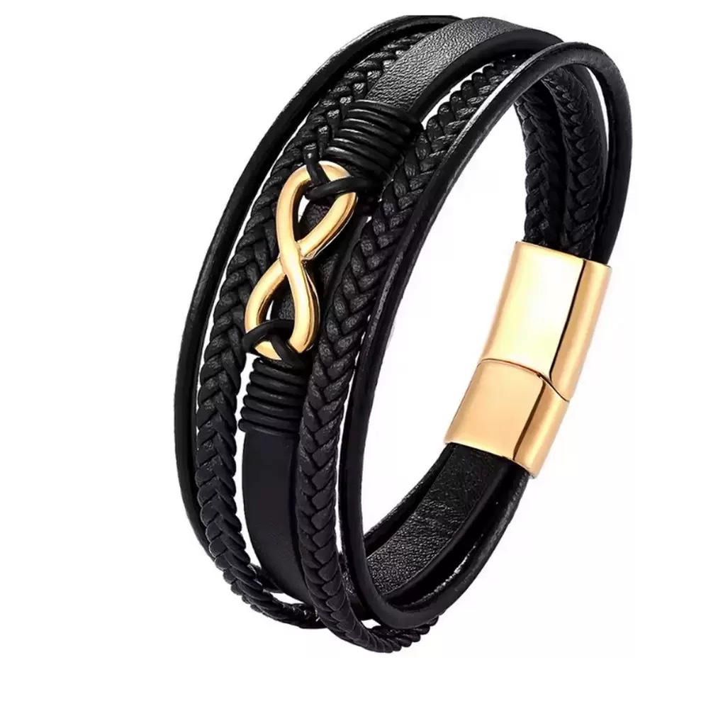 Pulsera de cuero tejida multicapa transfronteriza europea y americana Pulsera de cuero ilimitada de 8 caracteres de alta gama Pulsera retro tejida para hombre Magnético