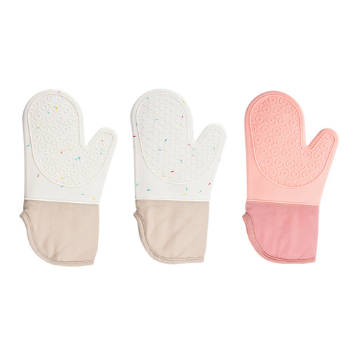 Silicone gloves with cotton and thickened color dots oven microwave gloves high temperature resistant kitchen gloves barbecue baking utensils